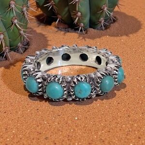 TURQUOISE ETERNITY BAND RING 925 STERLING SILVER SIZE 8